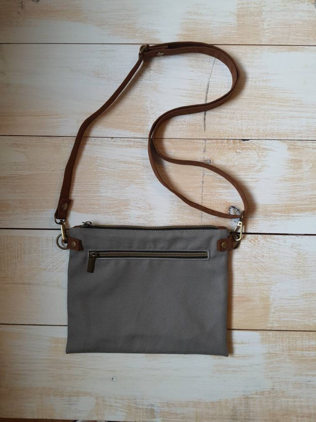 Canvas Crossbody Bag Light Gray Canvas Shoulder Bag Twotoned Crossbody