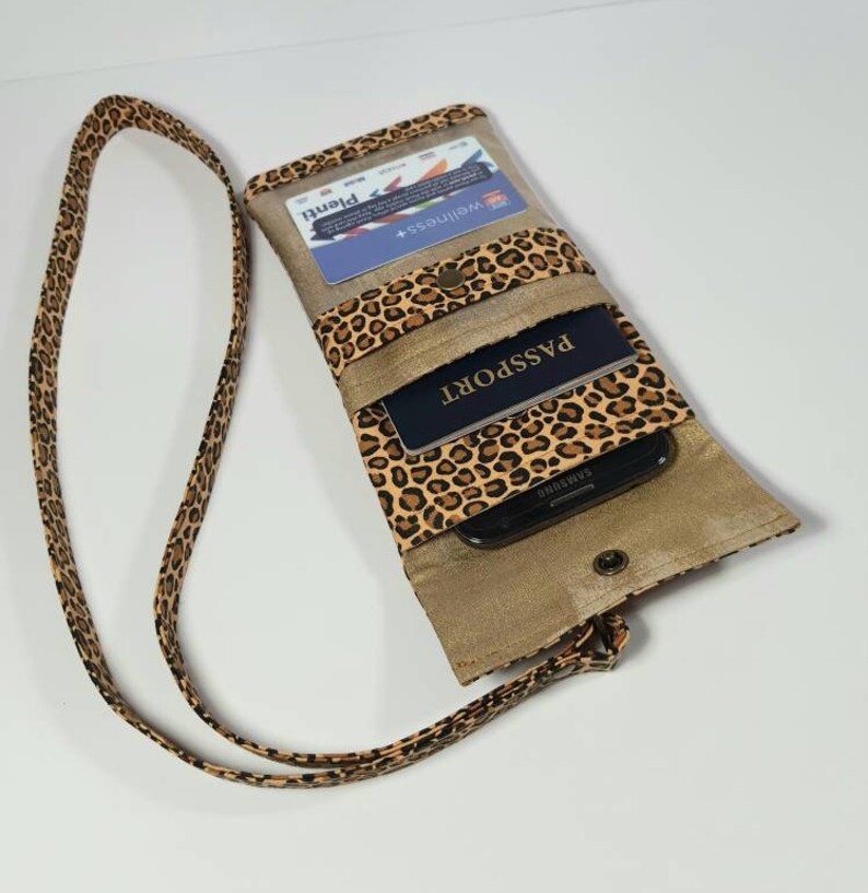 Cellphone Purse With Strap ~ Neck Purse~  Name Badge Holder ~ Passport Holder ~ Travel Purse ~ Distressed Print Fabric Purse