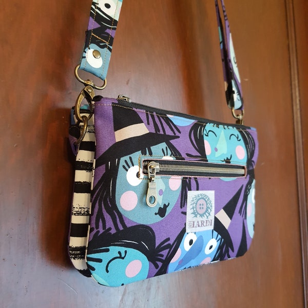 Which Witch Is Which Small Two Zippered Compartments  Crossbody Bag ~ Alexander Henry Zippered Handbag ~ Wallet Bag ~ Cellphone Purse