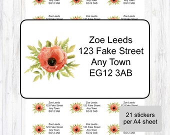 Poppy Personalised Address Labels, Personalised Return Stickers