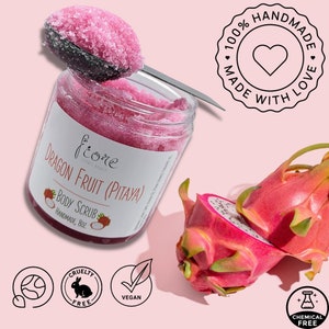 Exotic Dragonfruit Sugar Scrub with Real Pitaya Extracts and Almond Oil | Moisturizing Sugar Scrub | Gentle Exfoliant | Fruity, Clean, Vegan