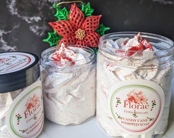 Candy Cane Peppermint Whipped Soap Scrub, Foaming body wash, Whipped Sugar scrub, Holiday Special Scent, Gifts for hercent