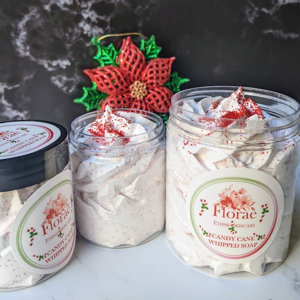 Candy Cane Peppermint Whipped Soap Scrub, Foaming body wash, Whipped Sugar scrub, Holiday Special Scent, Gifts for hercent