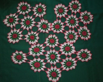3 tapetes de ganchillo vintage, rojo y verde, rosas