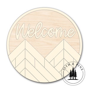 Unfinished Wood Round DIY Kit | Welcome Mountains Personalized Door Hanger | Wooden Door Hanger | Paint Your Own DIY Kit |