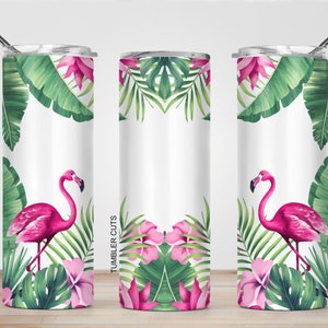 Flamingo Palm Tree Leaves 20oz Skinny Straight & Tapered Sublimation or Waterslide Digital Design Full Tumbler Wrap PNG DIGITAL DOWNLOAD*