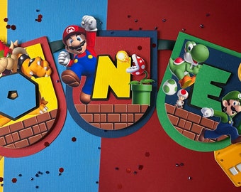 High Chair Mario Bros Birthday Banner| Happy Birthday Banner Customized Super Mario Bros  | One Birthday Banner Party Decor