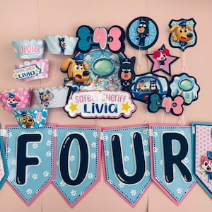 Party package Police Safety Sherrif Labrador Pink and blue | Birthday cake decor | Bundle package