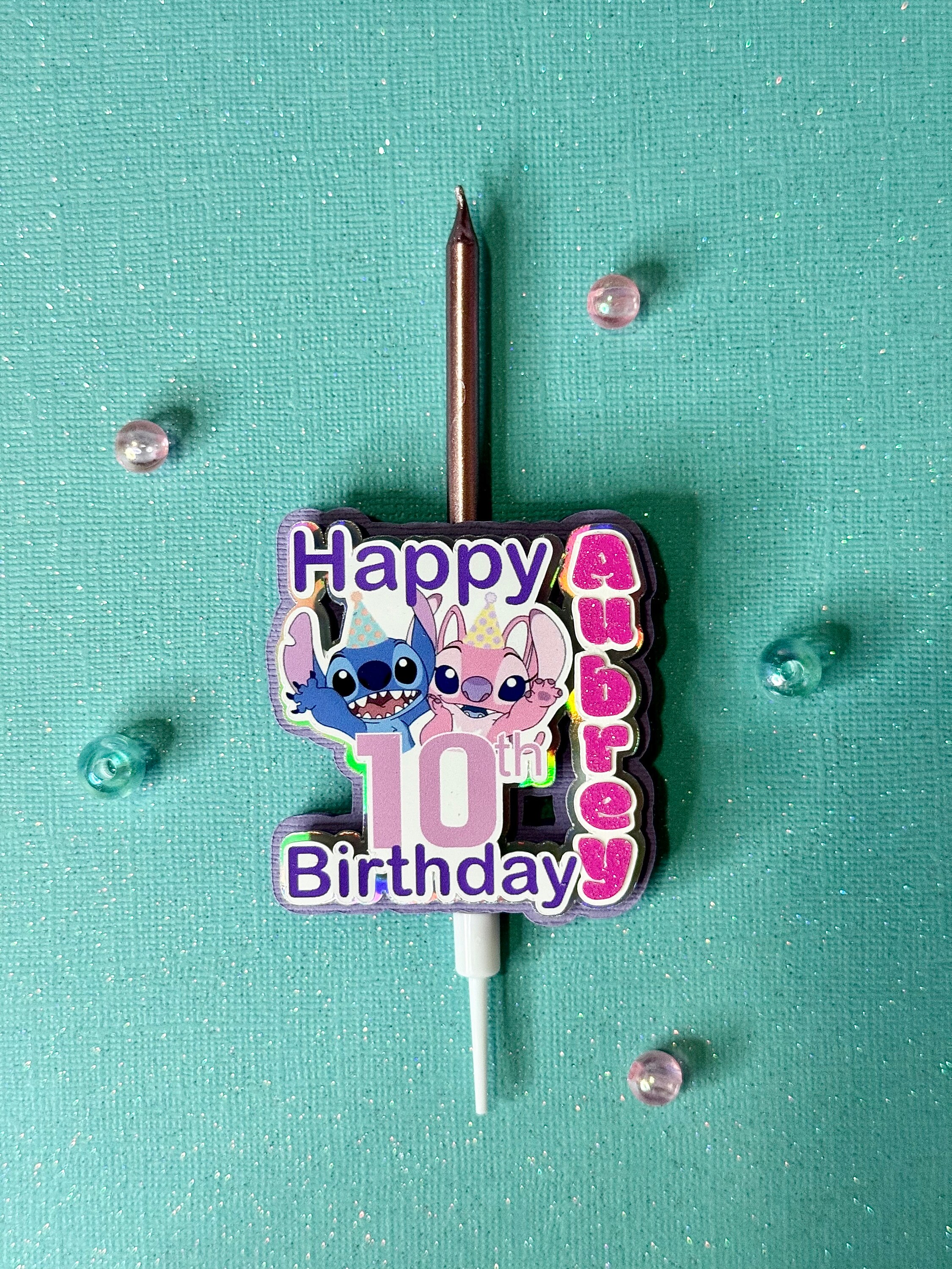 Stitch and Angel Birthday Candle | Personalized Theme Candle