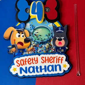 Police Dog Cake Topper Shaker with Light: Personalized Birthday Decor