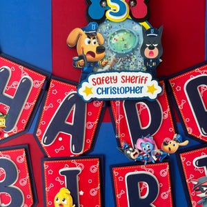 Party package Police Safety Sherrif Labrador Blue and Red | Birthday cake decor | Bundle package