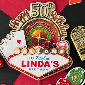 Personalized Las Vegas Birthday Cake Topper: Casino Theme Party Decor