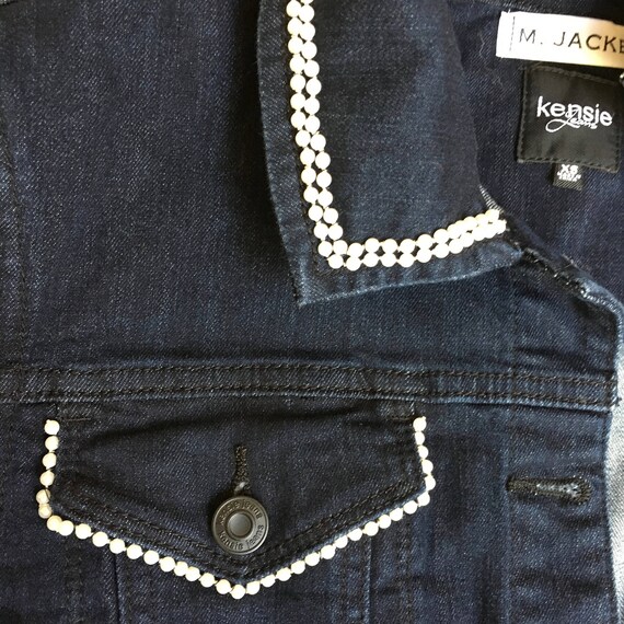 denim jacket with pearl trim