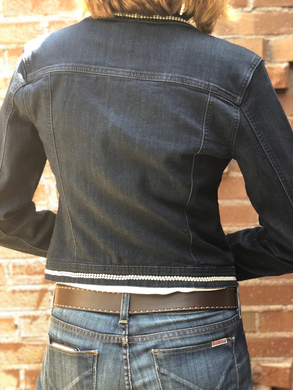 denim jacket with pearl trim