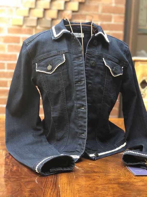 denim jacket with pearl trim