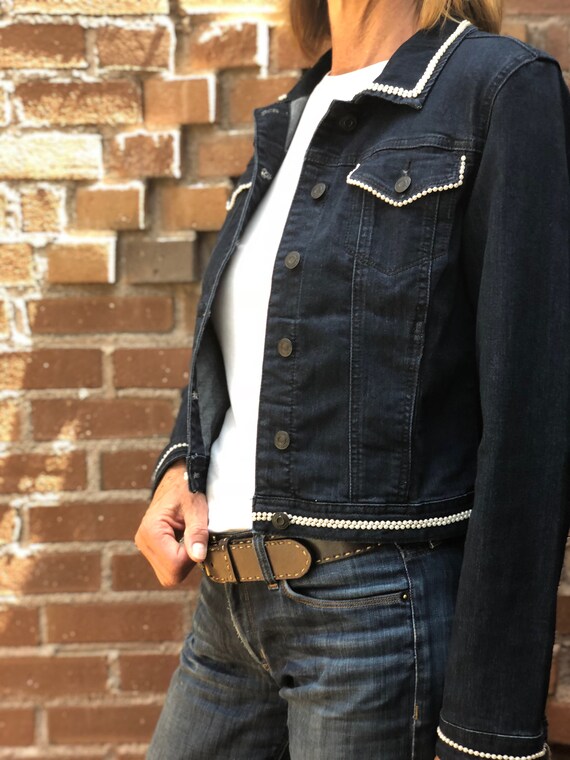denim jacket with pearl trim