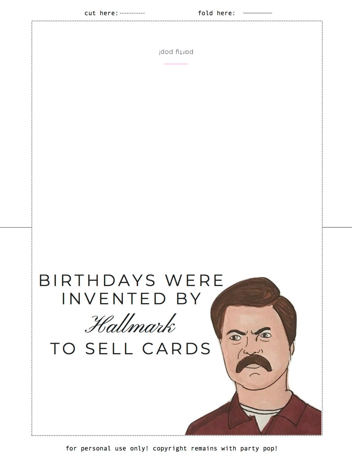 Ron Swanson Printable Birthday Card Instant Download Parks Etsy