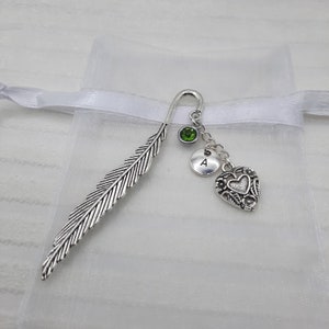 Birthstone and initial bookmark, silver heart page holder, personalised birthday gift for her image 7