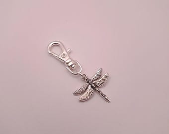 dragonfly bag charm, silver clip on charm, insect gift