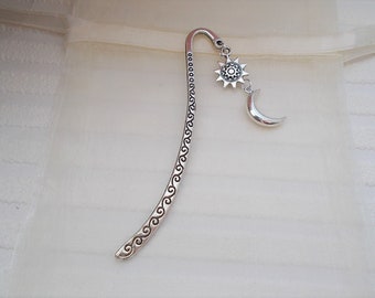 silver bookmark, sun and moon bookmark, celestial gift for women