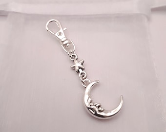 Colgante para bolso con forma de estrella y luna: colgante plateado con clip, regalo ideal para rellenar el calcetín navideño.