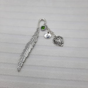 Birthstone and initial bookmark, silver heart page holder, personalised birthday gift for her image 6