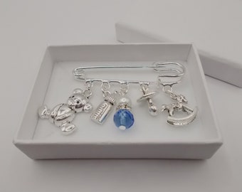 Baby shower gift, baby keepsake, new baby gift, pin with baby charms