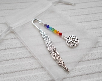 chakra tree of life bookmark: silver page holder, spiritual gift for book lover