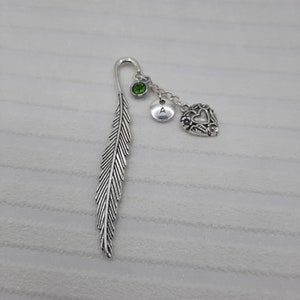 Birthstone and initial bookmark, silver heart page holder, personalised birthday gift for her image 5