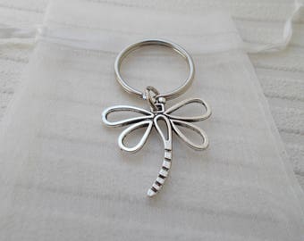 Silver Dragonfly Keyring, Purse Charm, Housewarming Gift