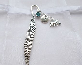 Marcador de elefante con piedra de nacimiento e inicial, un regalo personalizado para ella, regalos de elefante, regalo de cumpleaños para ella