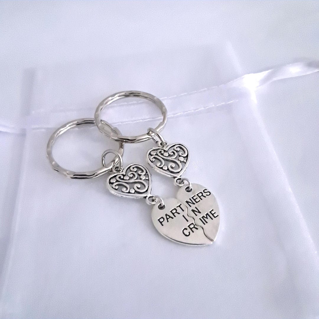 Best Friends Keyring Set: Partners in Crime Charms on Silver Keychains ...
