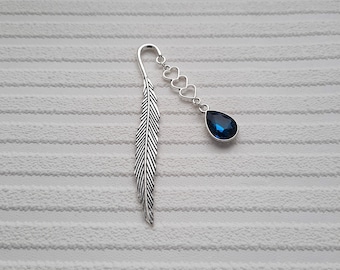 Feather Heart Bookmark: Personalised Silver Page Holder with Birthstone Charm