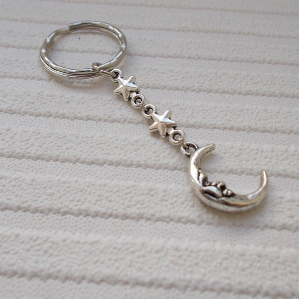 moon and stars keyring silver keychain stars and moon bag charm purse charm silver accessories for women gift for her silver moon charm