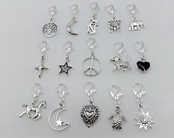 Choose 2 planner charms: journal accessories, silver clip on charms, zipper pulls