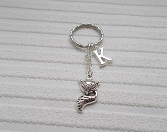 Fox Keyring: Silver Tone Keychain with Initial Charm