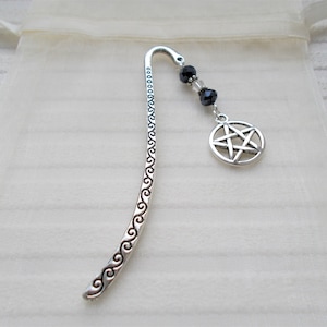 pentagram bookmark, silver bookmark with beads and charm, wiccan pagan gift for her