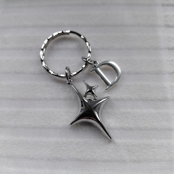 Silver star keyring, personalised bag charm with initial, little gift for her