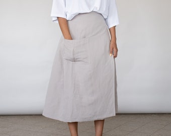 Beige Cotton Wrap Skirt , Pleated Skirt ,  Maxi Skirt with Drawstring decor, Pleats skirt , Long skirt,  Cotton skirt ,Beige skirt