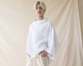 Turtleneck Shirt, White Linen Shirt,  Men White Top Tank, Linen Kimono Top,