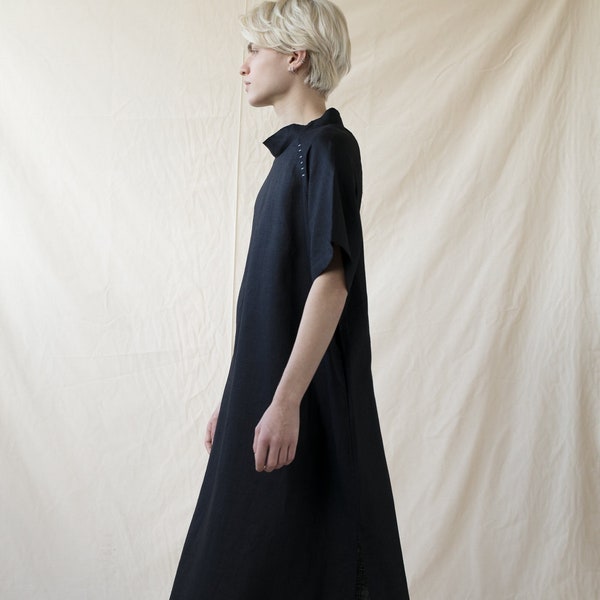 Unique Maxi Dress, Minimalist Clothing, Linen Dress ,Black Long Tunic,Unisex Dress, Black Tunic Dress, Kaftan, Alternative Clothing