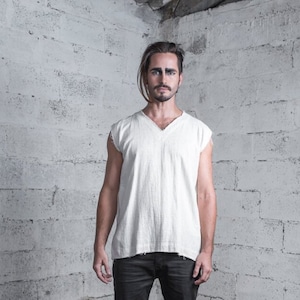 Men&#39;s natural cotton shirt, organic clothing, mens unique top with pockets, boho alternative style clothes for summer festivals.