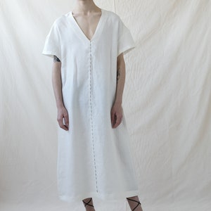 White Dress, Geometric Fashion, White Linen Dress, Unique Dress for Men, White Maxi Dress, Urban Clothing, Long Tunic , Oversize Dress, Size 2