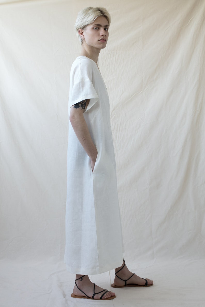 White Dress, Geometric Fashion, White Linen Dress, Unique Dress for Men, White Maxi Dress, Urban Clothing, Long Tunic , Oversize Dress, image 2