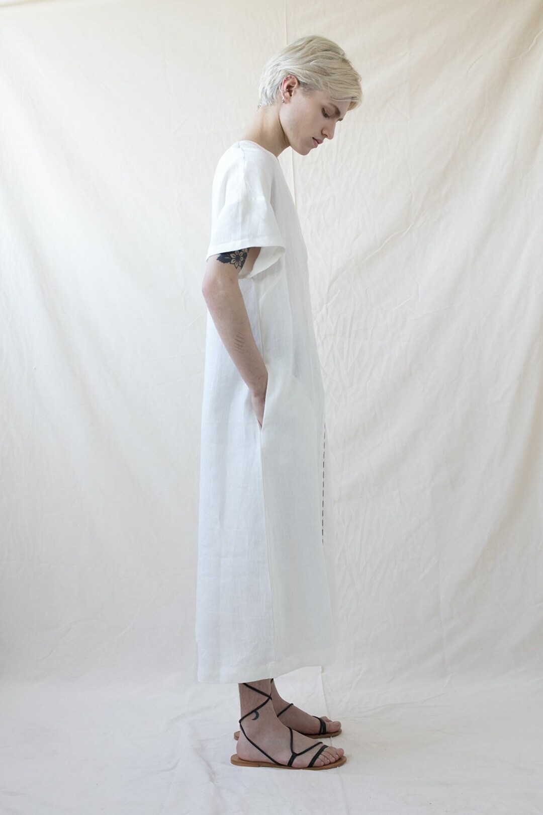White Linen Dress, Unique Dress for Women, White Maxi Dress