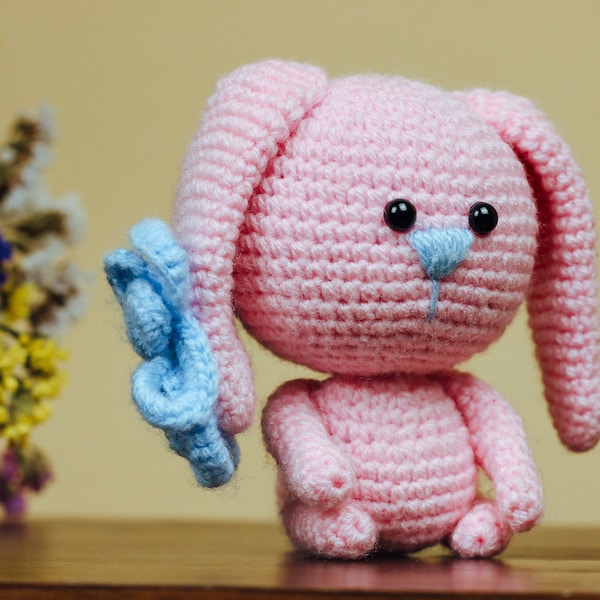 DIY crochet amigurumi pink BUNNY craft kit for teens adults, beginner crochet kit, stuffed crochet animal toy, handmade bunny