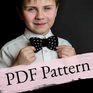 May include: A black and white polka-dot bow tie. The bow tie is held by a person wearing a white collared shirt. The text "PDF Pattern" is displayed in the lower portion of the image.