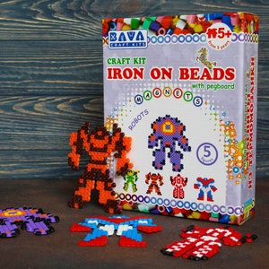 Perler beads magnets ROBOTS craft kit for kids with pegboard