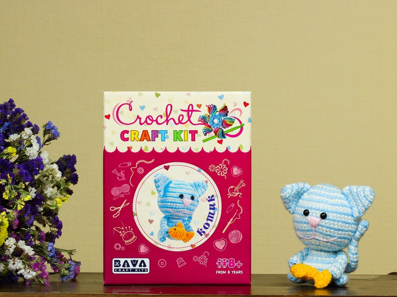 DIY Crochet Amigurumi Cat Craft Kit for Adults, Starter Crochet Kit