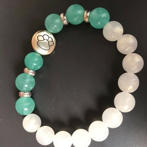 Dog Lovers Teal White Beads Silver Dog Paws Hand Made Bracelet